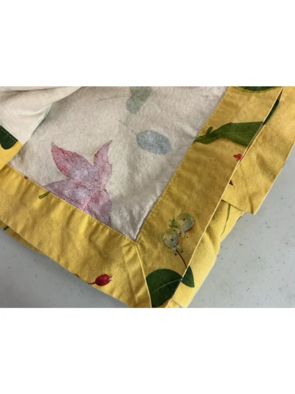 Williams Sonoma Yellow Cotton Tablecloth Floral Print Made Italy